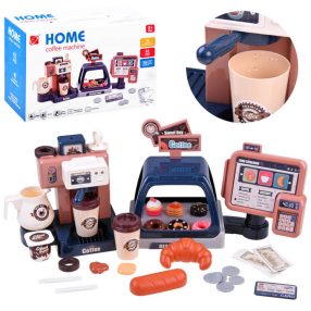 Kávézó kávéfőző pénztárgéppel és kijelzővel